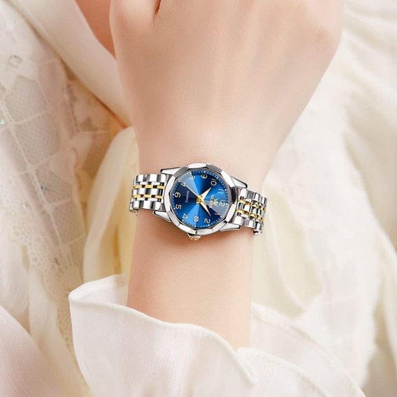 Olevs Silver Women Stainless Steel Analog Quartz Date Waterproof Wrist Watch main image 4